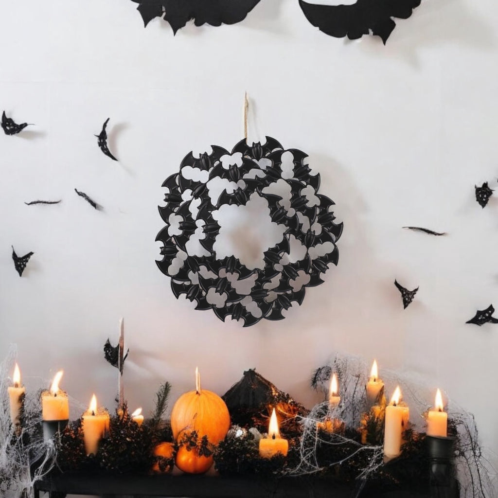 Metal Bat Wreath, Black, 21.5", Halloween by Way To Celebrate