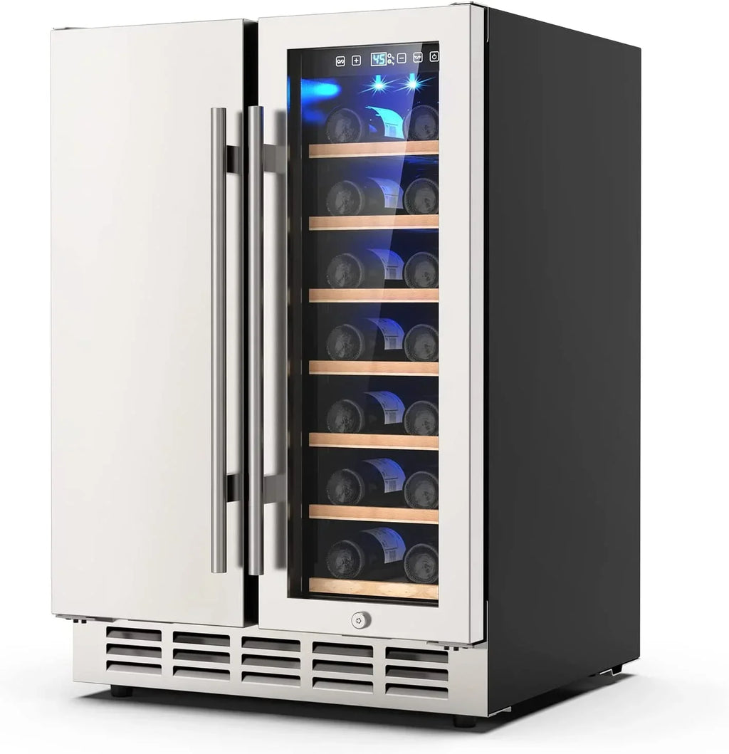 Ecojoy 24 Inch Dual Zone Wine And Beverage Refrigerator, 20 Bottles And 57 Cans