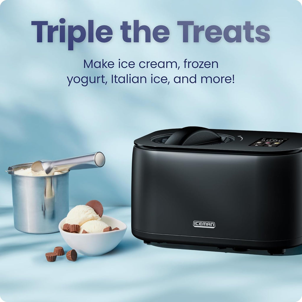Iceman By Chefman Ice Cream Maker With Built-In Compressor, 2 Pint Inserts - RJ64-10-BLK