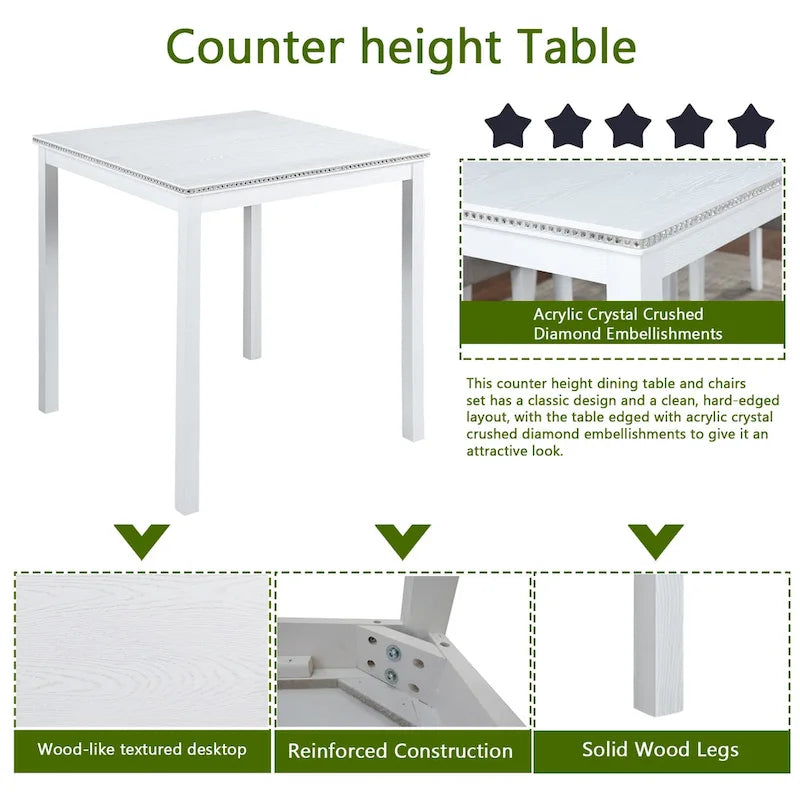 Modern 5-Piece Counter Height Dining Set With Square Table And 4 Upholstered Chairs