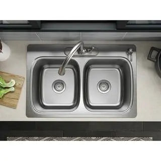 KOHLER Verse 33 in Drop-In Double Bowl 20 Gauge Stainless Steel Kitchen Sink, 4-Hole - K-RH5267-4-NA