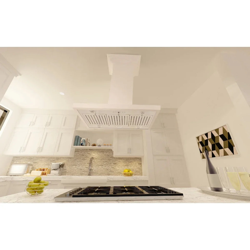 ZLINE Wooden Island Mount Range Hood, 30 in, White - KBiTT-30