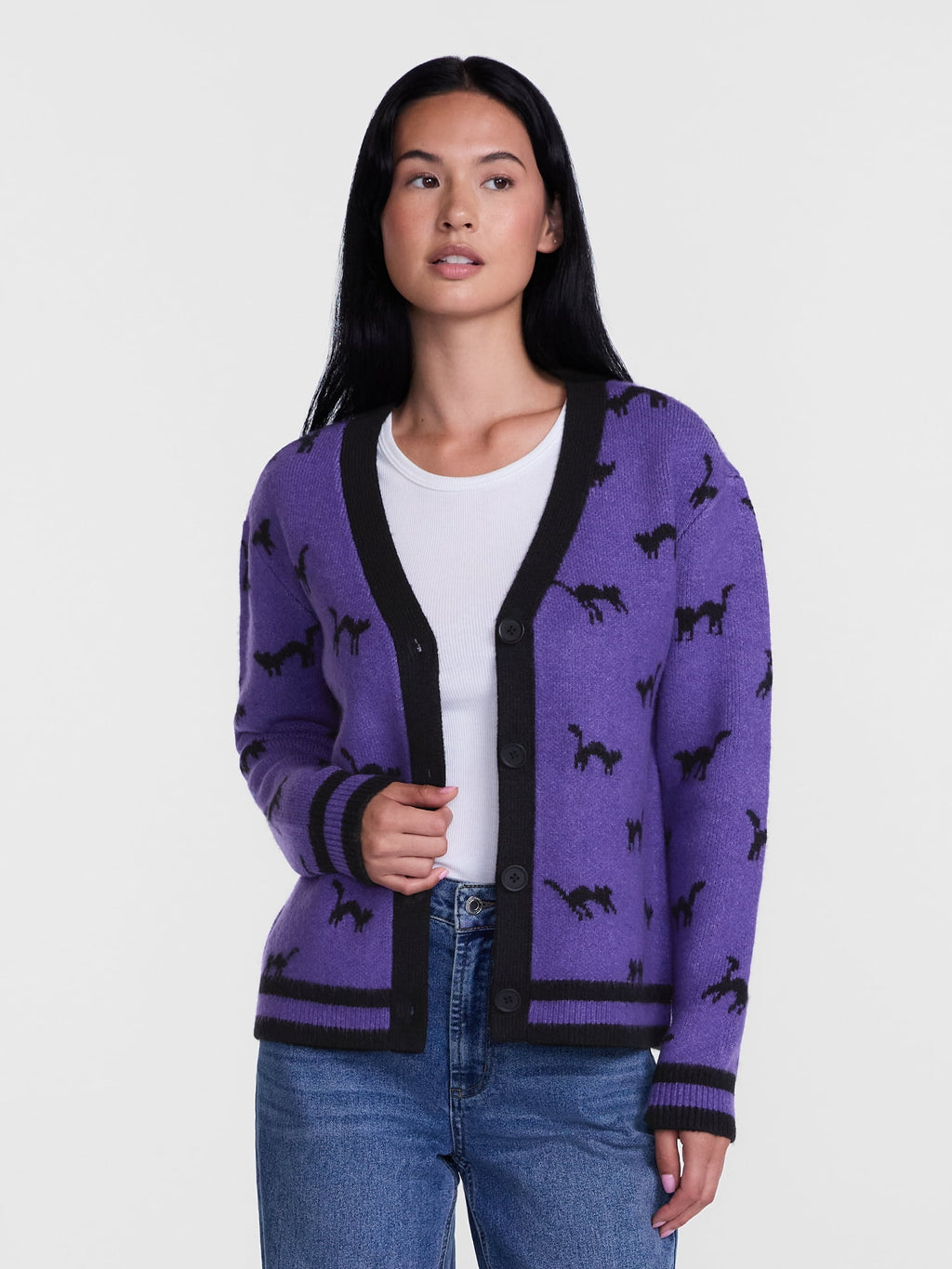 Women's Halloween Skeleton Graphic Cardigan Sweater from Way to Celebrate, Sizes S-4X