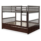 Full Over Full Convertible Bunk Bed Frame With Trundle, Ladder And Guardrails