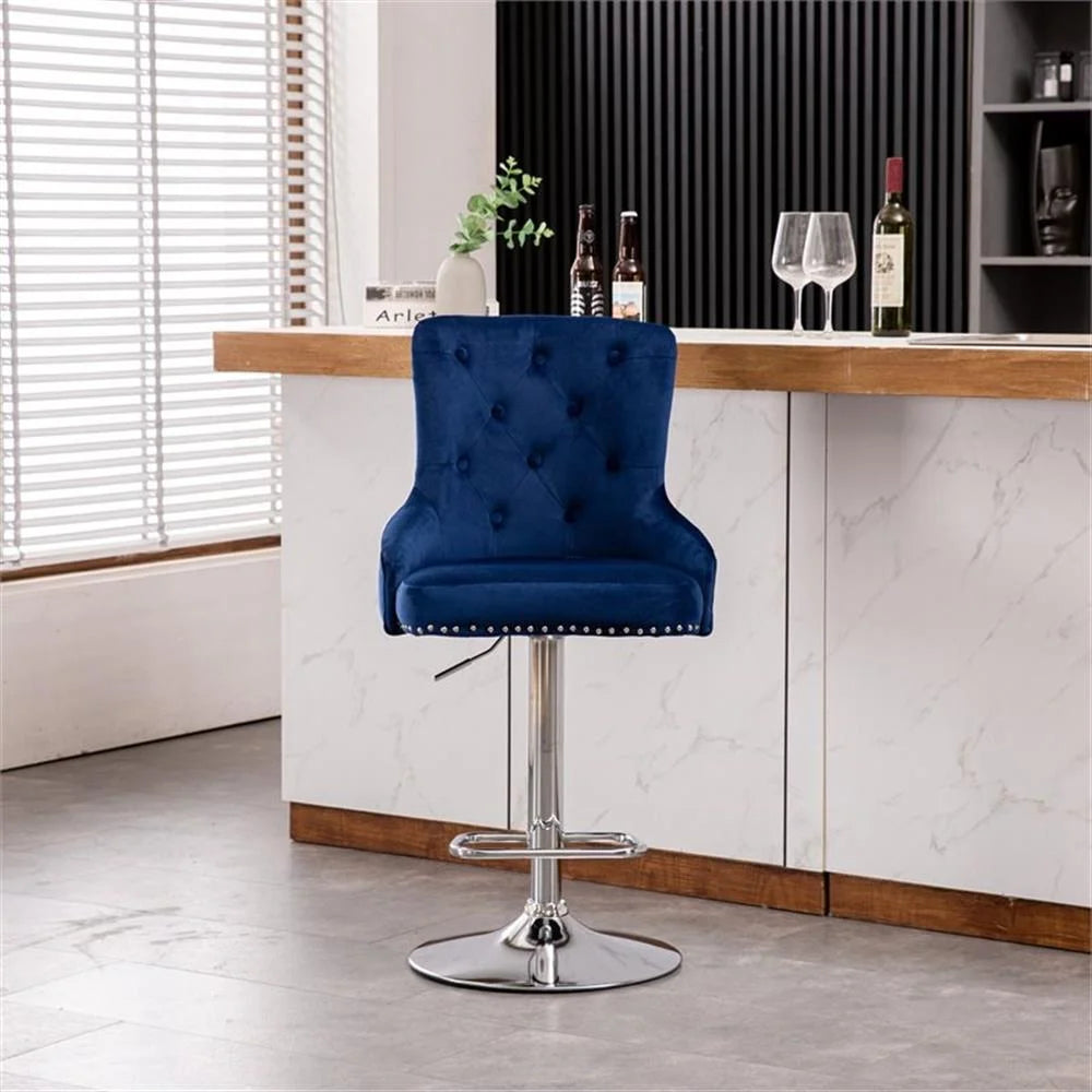 Alexent 2-Piece Swivel Bar Stools, Dark Blue, 43.7-51.6 H, 19.3 W x 18.1 D - Silver Footrest