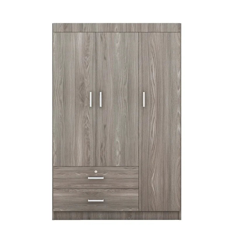 3-Door Wardrobe With 2 Drawers, Shelves And Hanging Rail