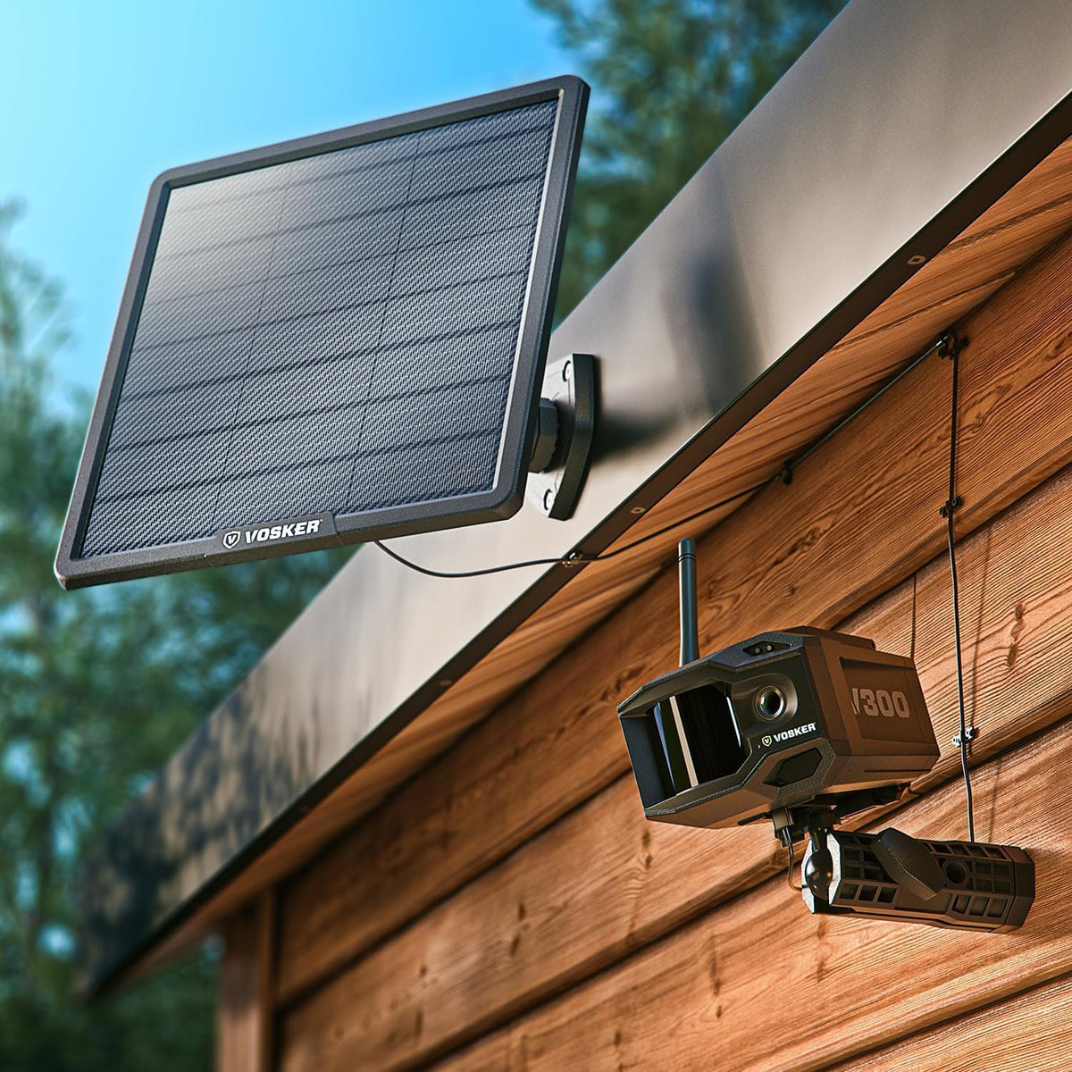 Vosker Outdoor Security Camera With External Solar Panel, 4G LTE, Black, Single Unit With Battery - V300 Ultimate Construction Pack