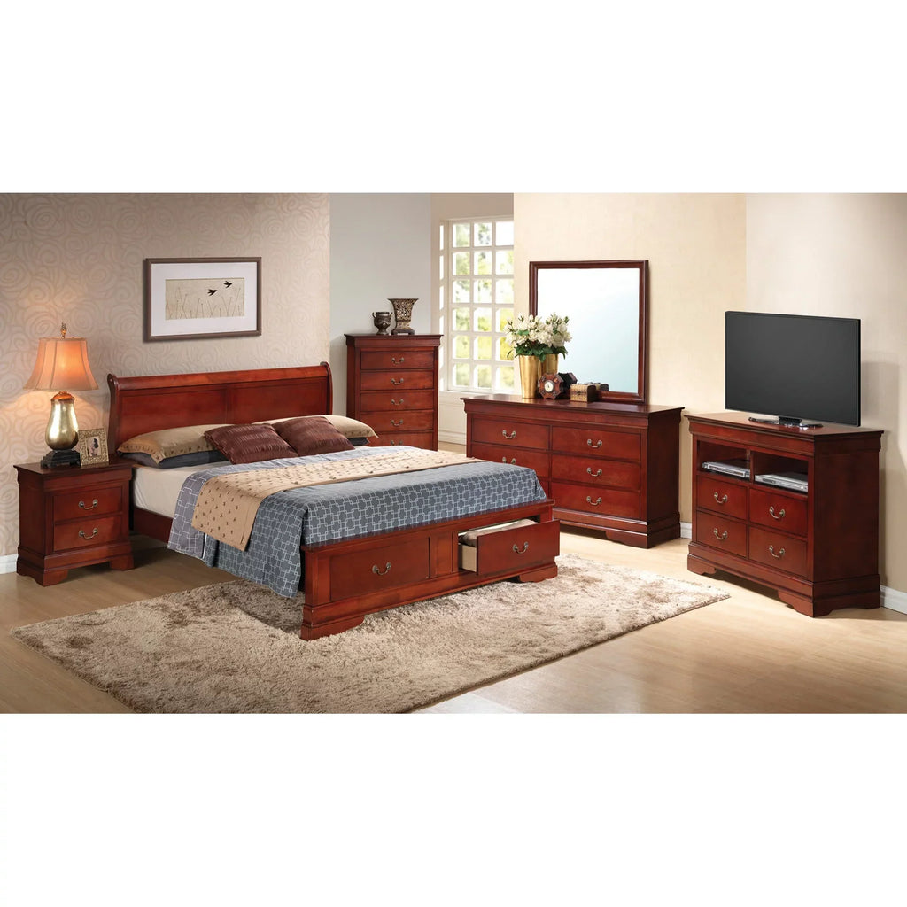 Passion Furniture Storage Sleigh Bed, Cherry, Full, 2 Drawers, 61L 84W 44H - PF-G3100D-FSB2