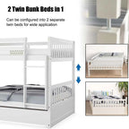 Full Over Full Convertible Bunk Bed Frame With Trundle, Ladder And Guardrails