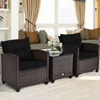 3-Piece Rattan Patio Conversation Set With Cushions And Coffee Table