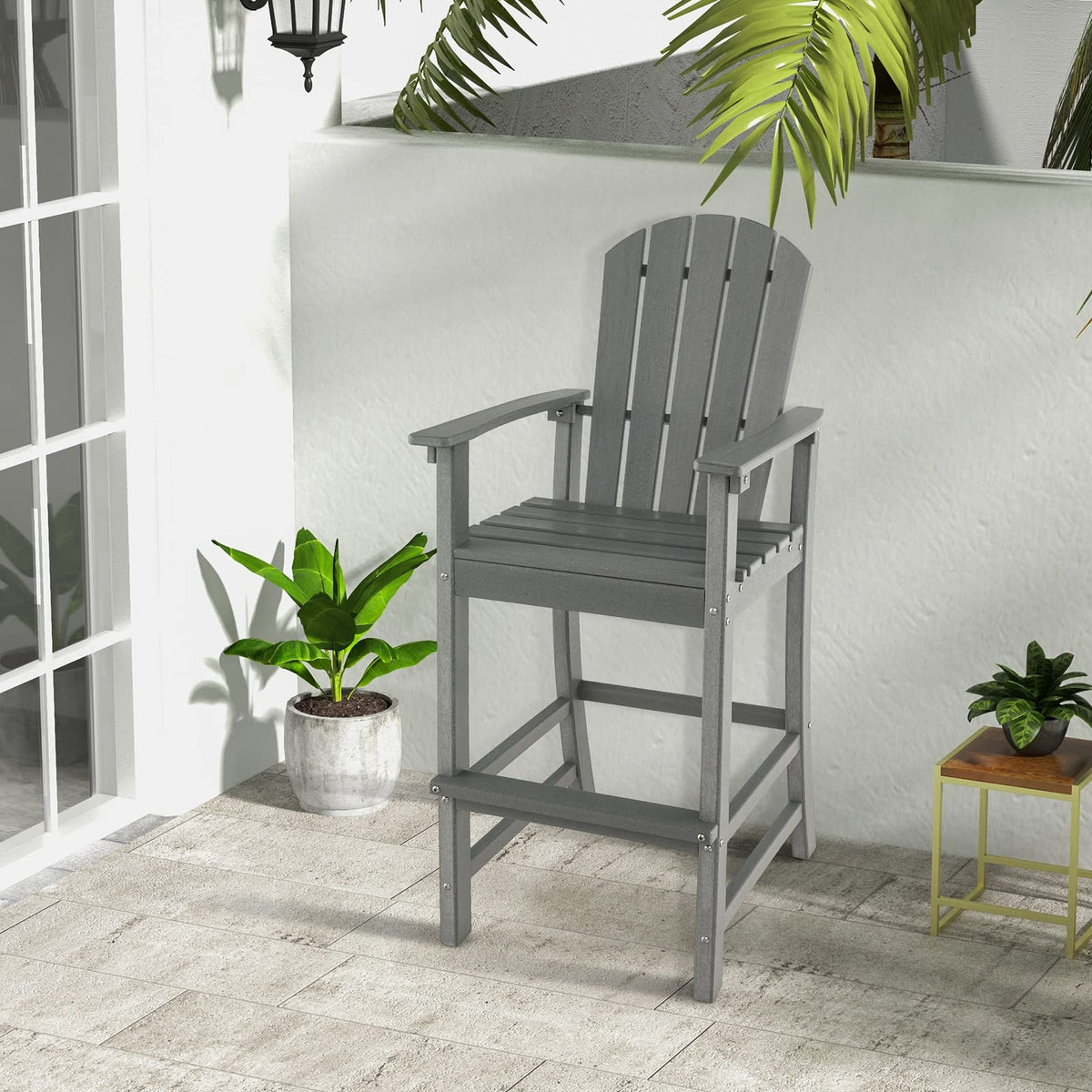 Outdoor HDPE Tall Adirondack Counter Height Bar Stool With Armrests And Footrest - 30Quot