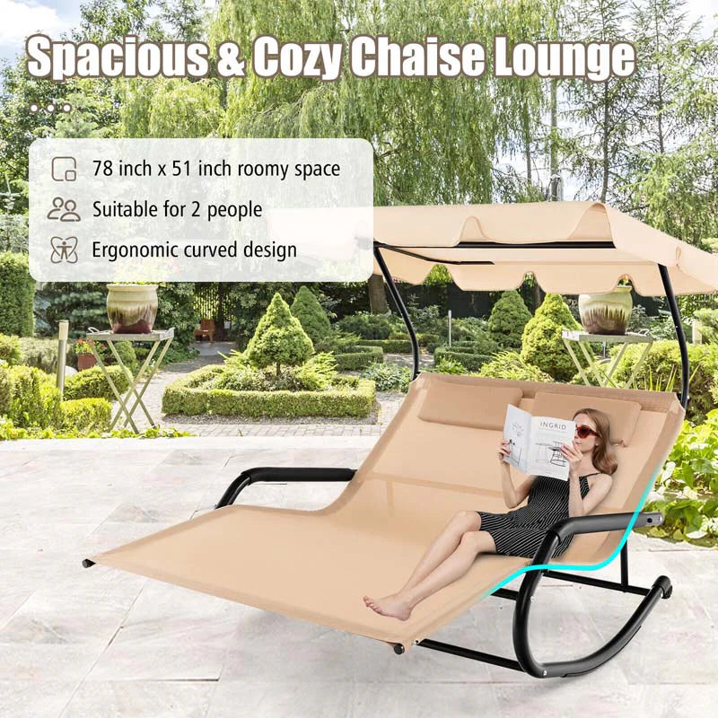 2 Person Patio Hammock Bed Swing Chair With Adjustable Canopy And Wheels