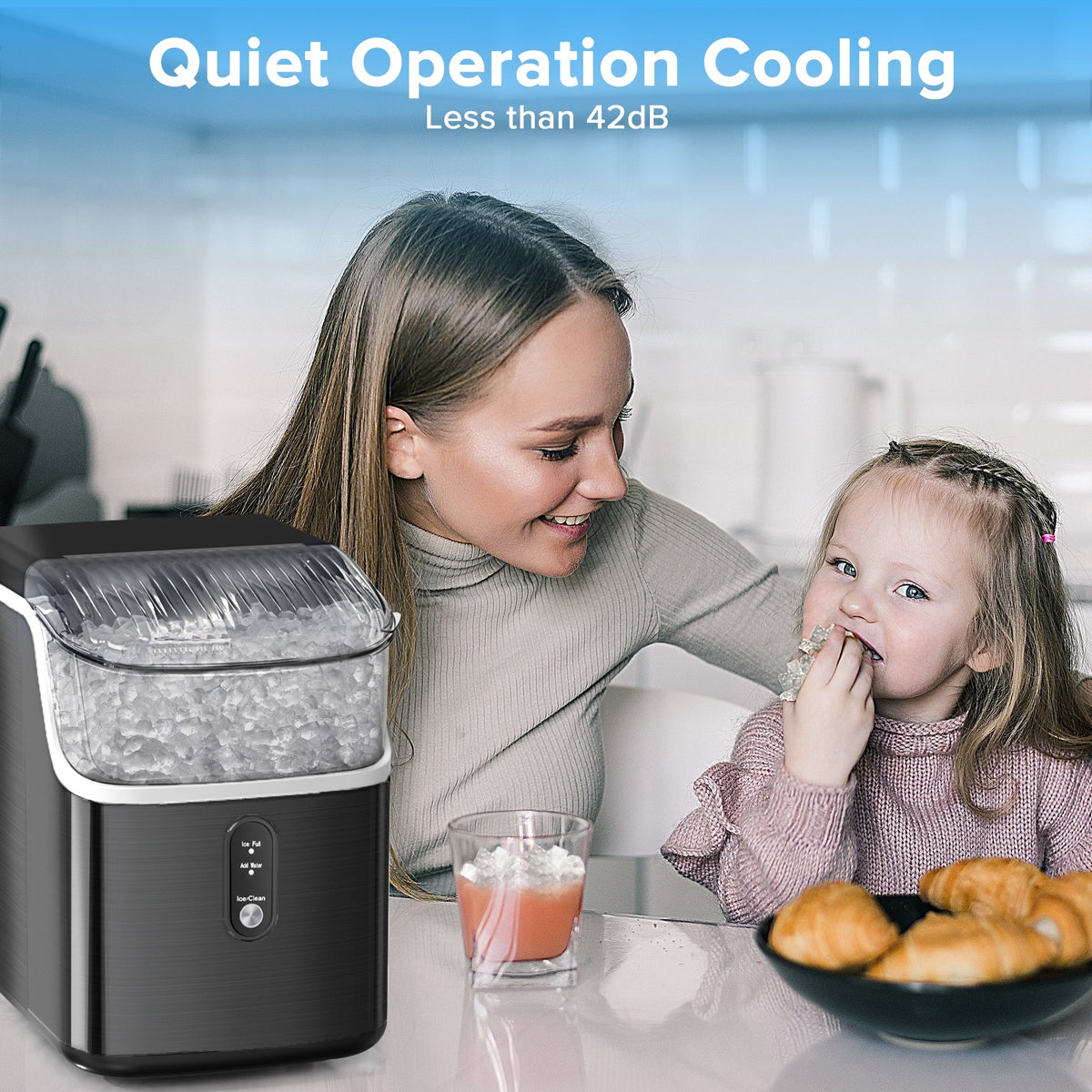 Auseo Countertop Nugget Ice Maker, 35lbs/24H, Self-Cleaning, Black