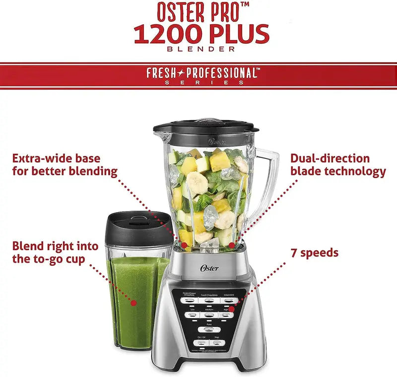 Oster Pro 1200 Blender With 24-Oz Smoothie Cup And Glass Jar - Brushed Nickel