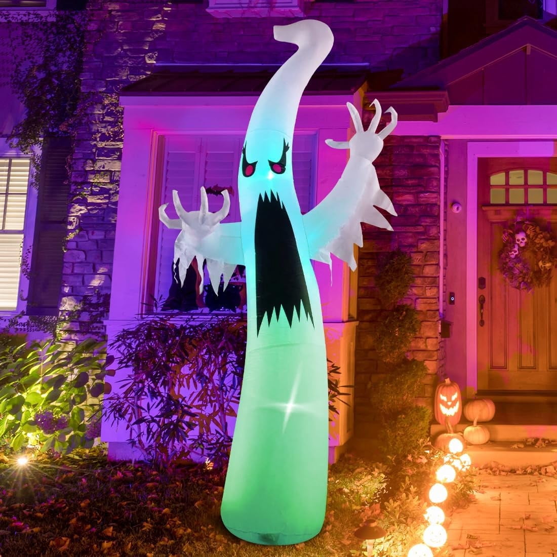 GOOSH 12 FT Height Halloween Inflatable Outdoor Colorful Dimming Ghost, Blow Up Yard Decoration with LED Lights Built-in for Holiday/Party/Yard/Garden