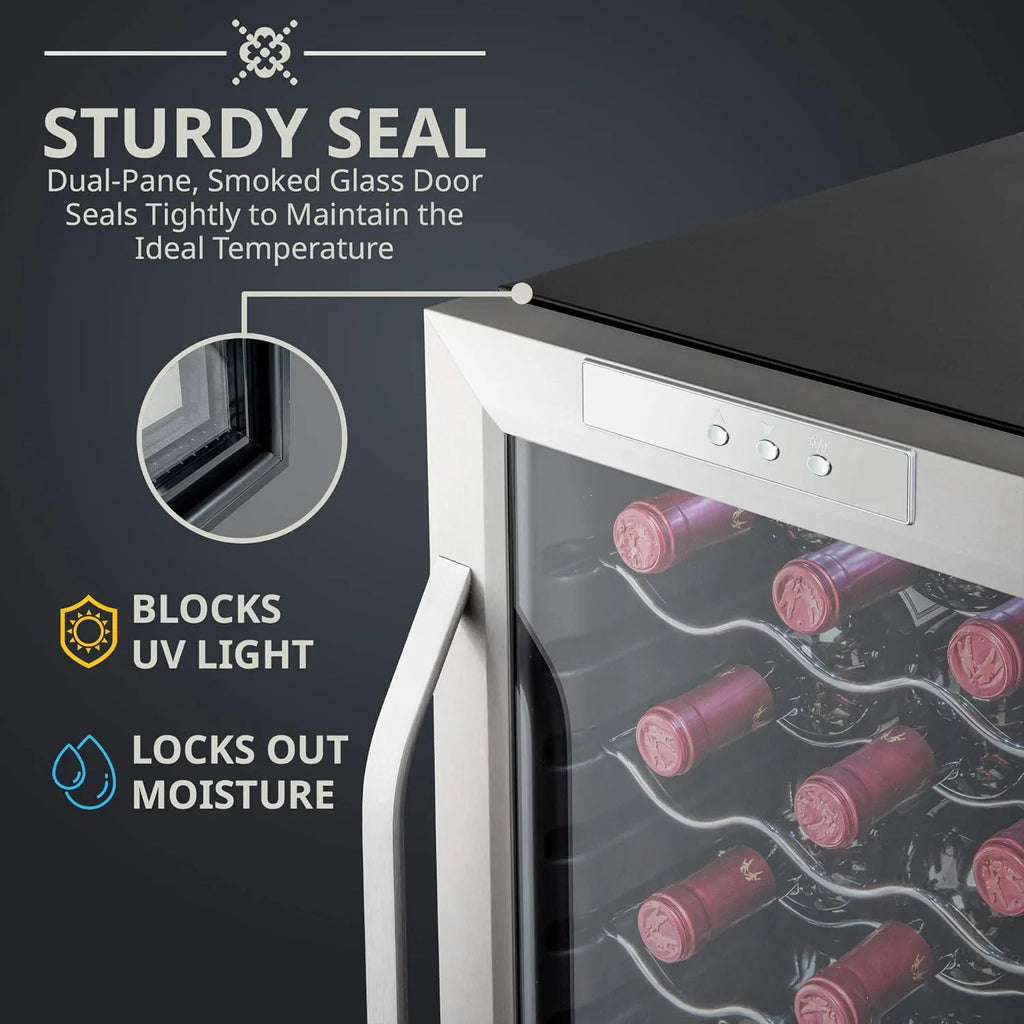 18 Bottle Compressor Wine Cooler Refrigerator With Lock, 41F-64F Digital Temperature Control