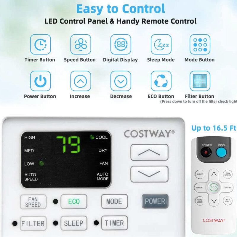 10000 BTU Quiet Window Air Conditioner With Remote, Eco Mode And Dehumidifier