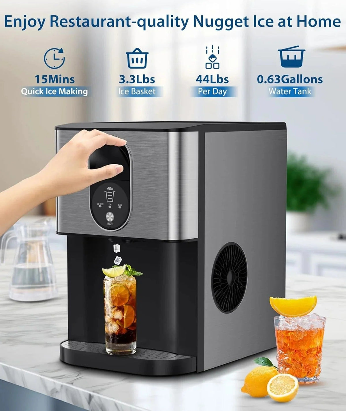 COWSAR Countertop Nugget Ice Maker, 44 lbs/24H - Z5820DN