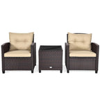 3-Piece Rattan Patio Conversation Set With Cushions And Coffee Table