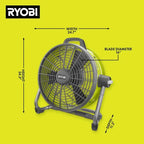 RYOBI ONE+ 18V Hybrid 18 in Air Cannon Drum Fan - P3340