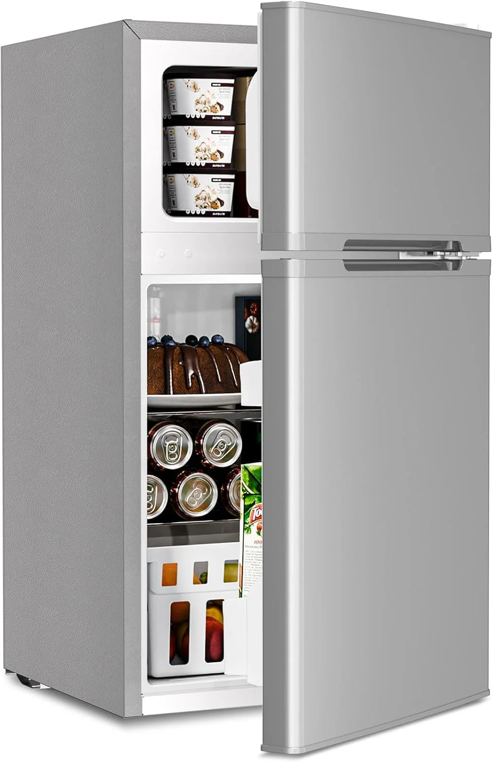 Antarctic Star Double Door Mini Refrigerator With Freezer, 3.2 Cu.Ft