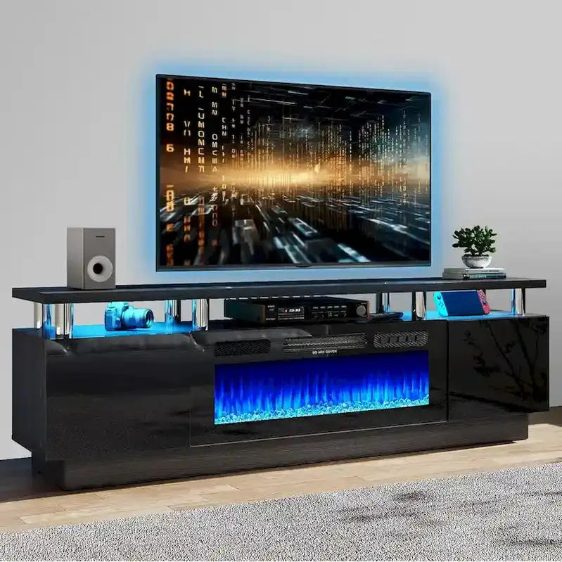70-Inch TV Stand With 36-Inch Electric Fireplace And Adjustable Shelves