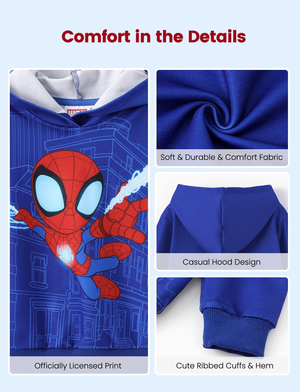Marvel Spider-Man Boys Hoodies Peter Parker Blue Graphic Pullover Tops Halloween Sweatshirts Toddlers Kids 4-5T