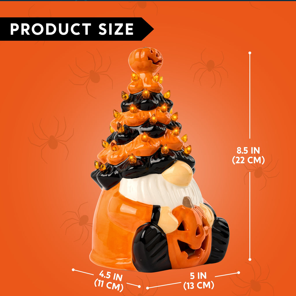 Joyfy 8.5 inch Halloween Decorations Ceramic Gnome Tree Decorations with Build-in LEDs, Light Up Pumpkin Table Decor Bedroom Indoor Centerpieces for Tables