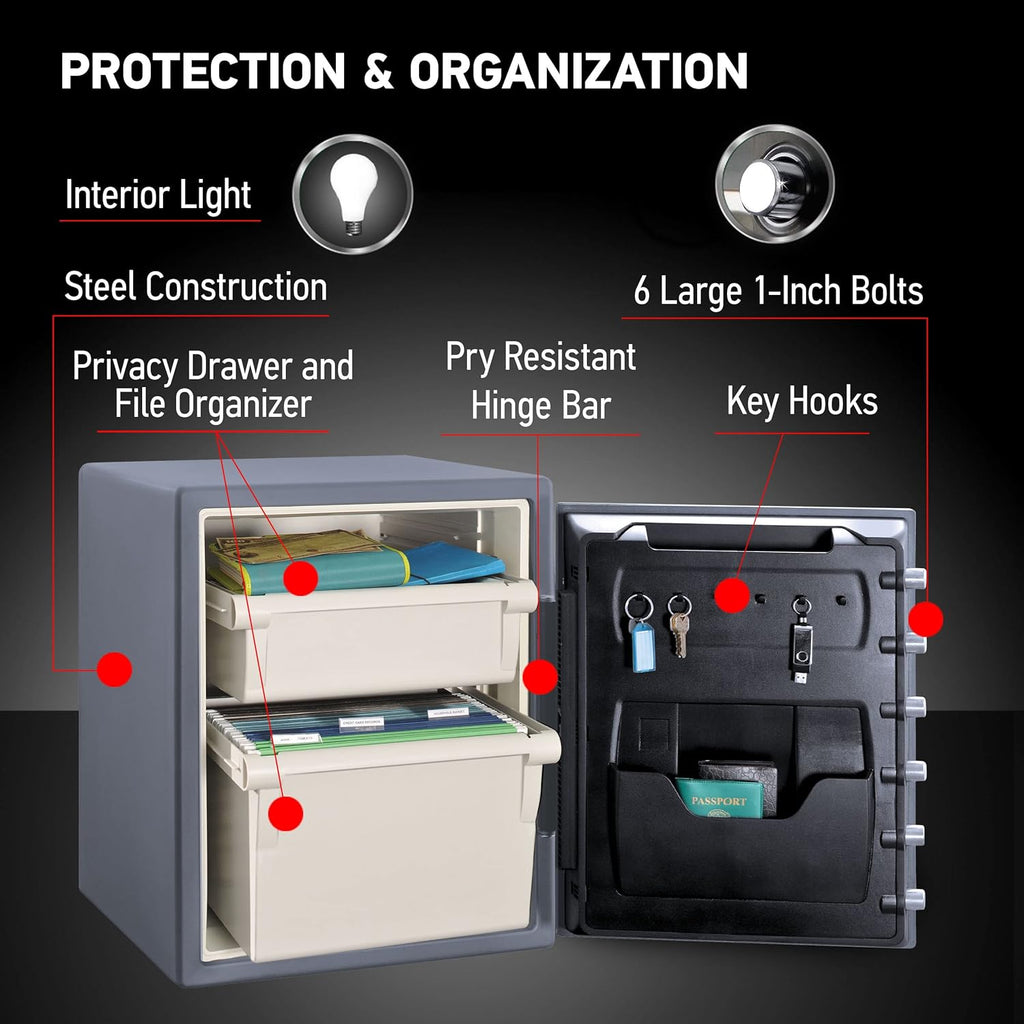 1.23 Cu Ft Waterproof And Fireproof Digital Safe Box - Alloy Steel