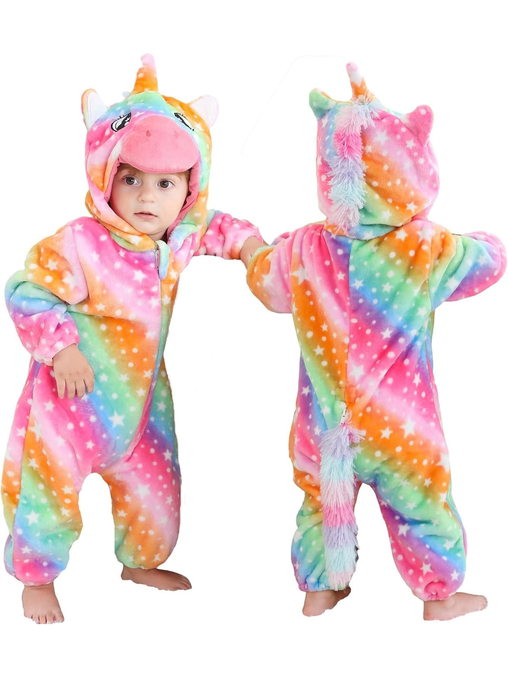 WIBACKER Infant Toddler Dinosaur Animal Fancy Dress Costume Baby Winter Flannel Hooded Romper Christmas Halloween Cosplay Jumpsuit