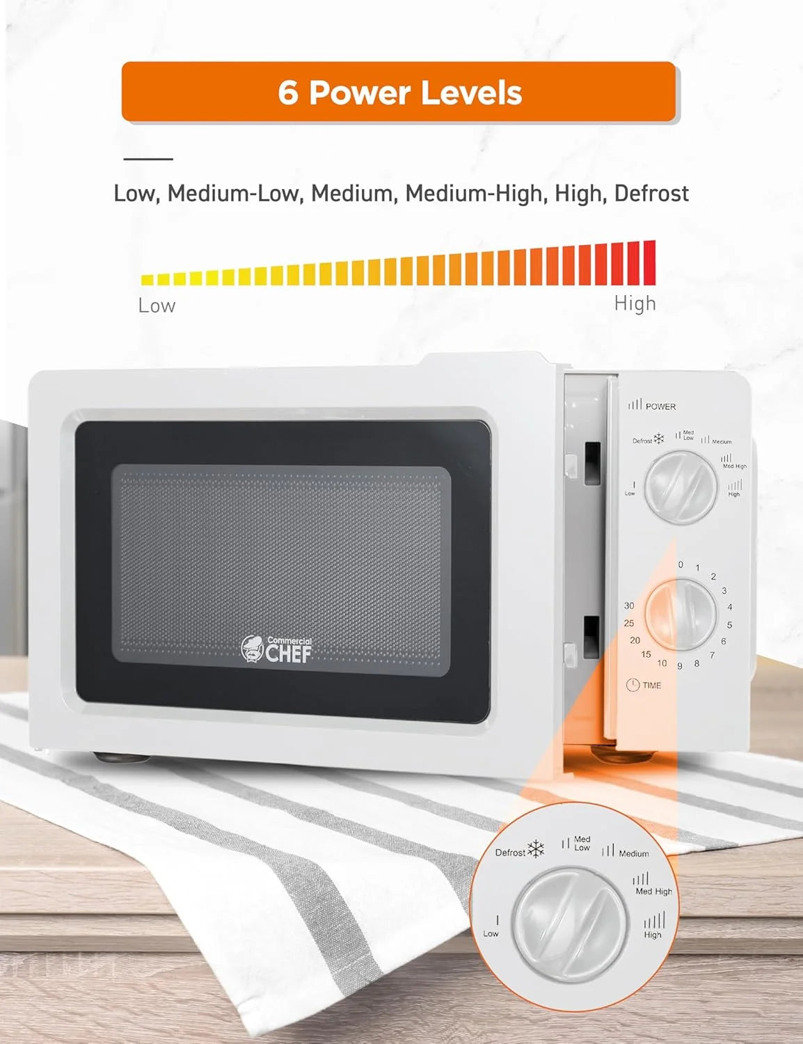 CHEF Countertop Microwave, 0.6 Cubic Foot, 600W, Black