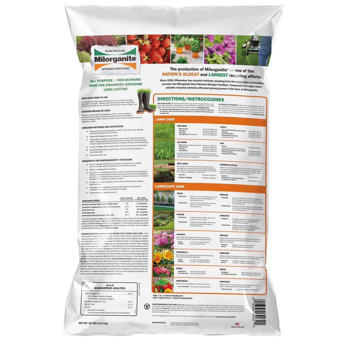 Milorganite Slow-Release Nitrogen Lawn Fertilizer, 32 lb