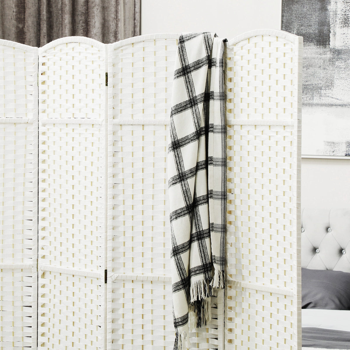 HOMCOM Folding Privacy Screen, 8 Panel, 5.6' Tall, White - 830-814V02WT