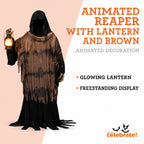 Animated Reaper with Lantern Decoration, Black and Brown, 84", Halloween by Way To Celebrate