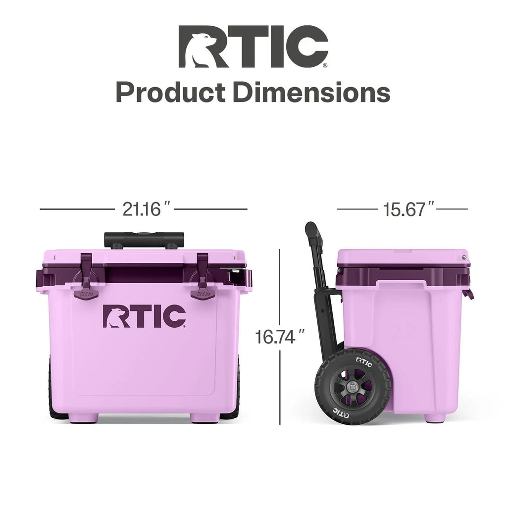 RTIC Ultra-Light Wheeled Hard-Sided Cooler, 22 QT, Fits 28 Cans or 6 Wine Bottles, White & Grey