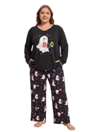 Homlouue Halloween Womens Plus Size Pajama Sets 2-Piece, Cute Ghost Print V-Neck Loungewear with Pockets, Soft Sleepwear for Holiday