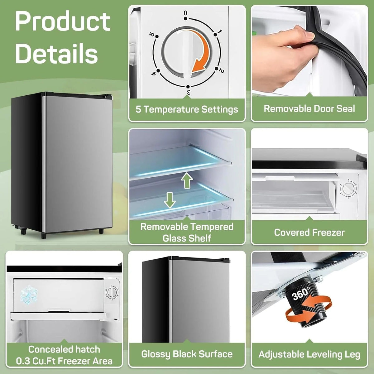 Simenmax Single Door Mini Fridge, 3.2 Cu. Ft., Silver