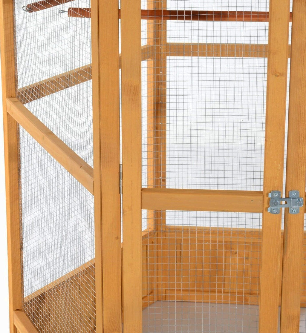 Large Wooden Hexagonal Outdoor Aviary Flight Bird Cage With Covered Roof
