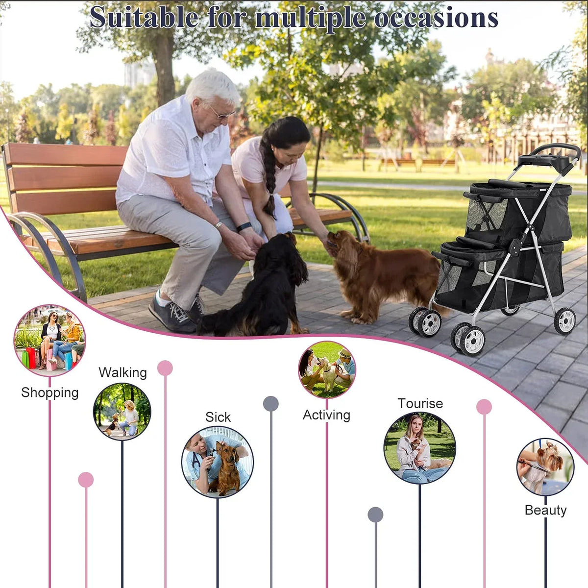 4-Wheel Foldable Pet Stroller With 2 Cages
