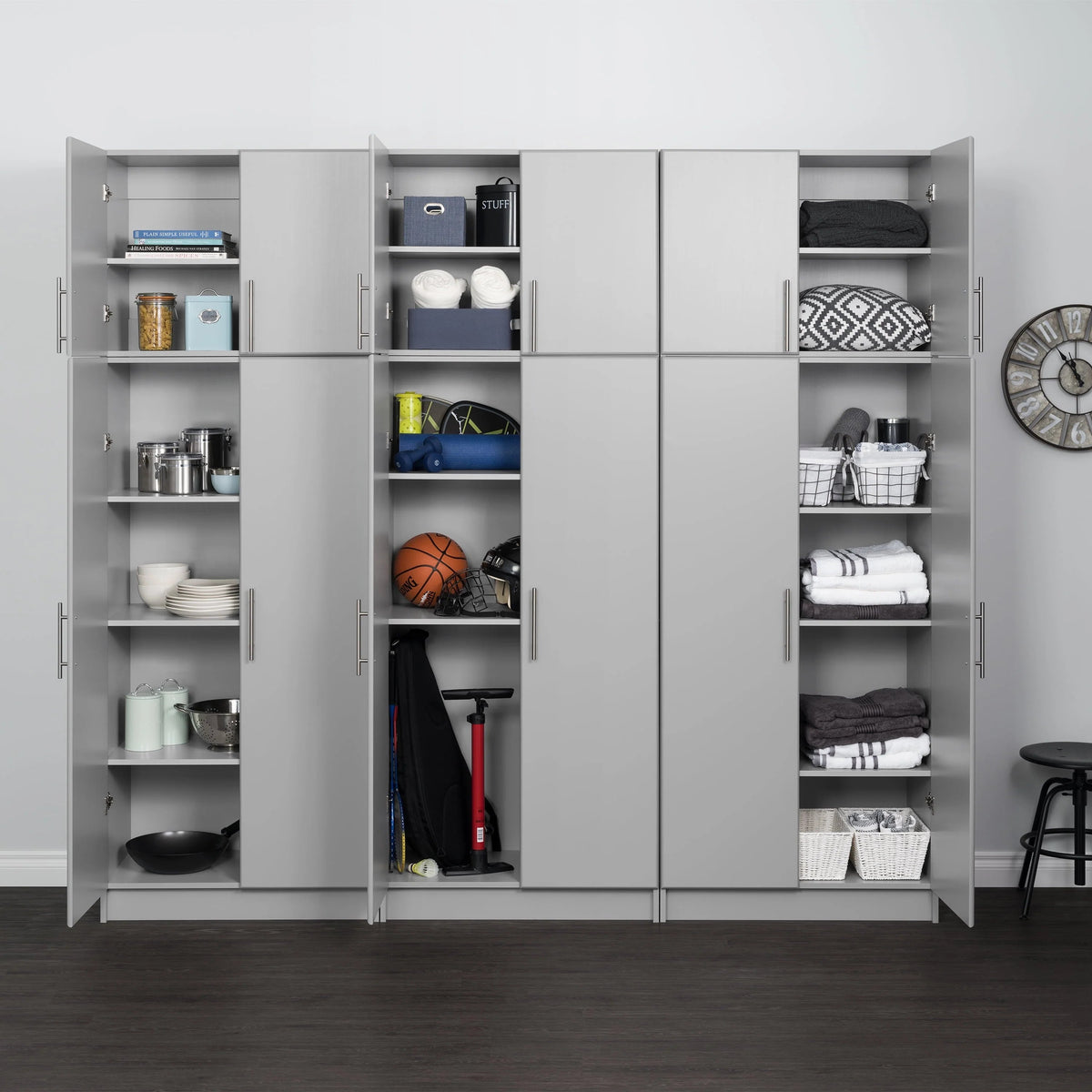 Prepac Elite 2 Door Standing Storage Cabinet, Light Gray, 16 in D x 32 in W x 65 in H