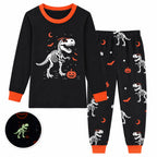 Rimyaw Kids Halloween Pajamas Set, Glow in the Dark Skeleton Sleepwear, 2-Piece cottom Long Sleeve PJs for Boys and Girls, Black