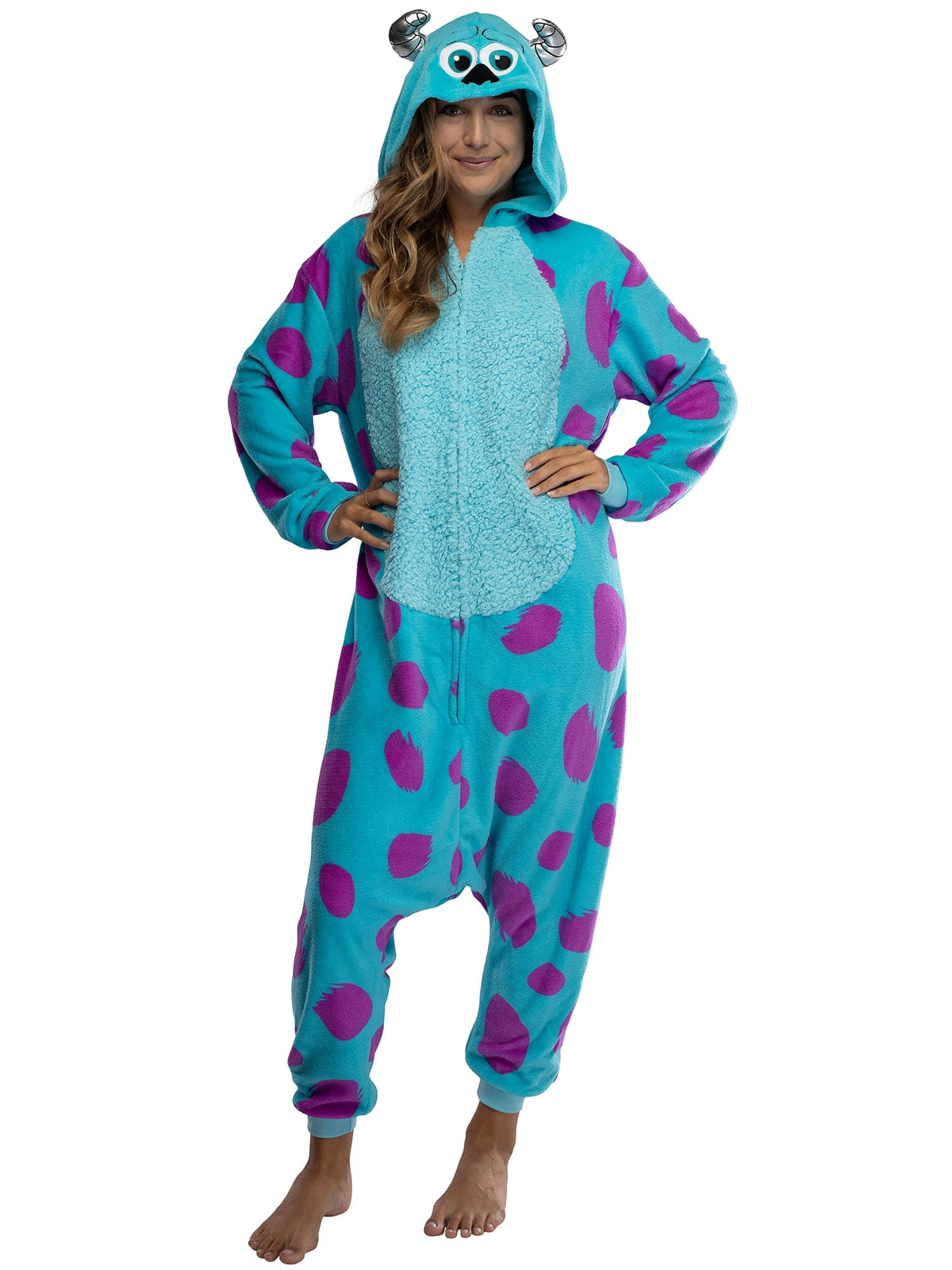 Disney Monsters Inc. Adult Sulley Kigurumi Sherpa Fleece Cosplay Costume One-Piece Union Suit (L/XL)