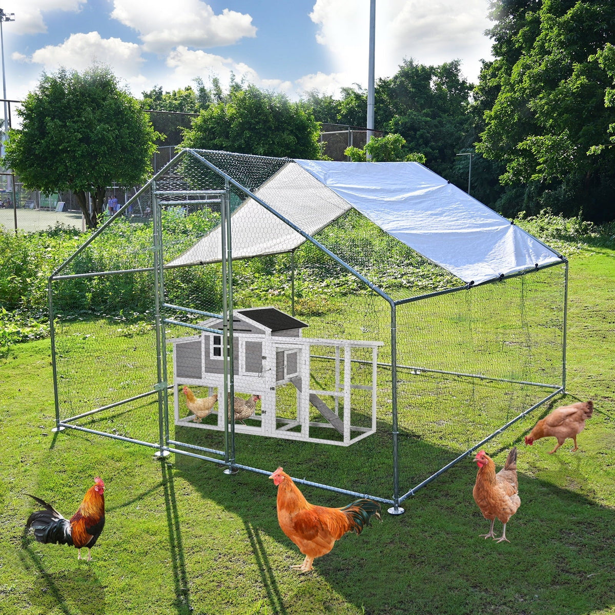 Kkonetoy Metal Chicken Coop 10 X 10 X 6.6ft With Waterproof Cover