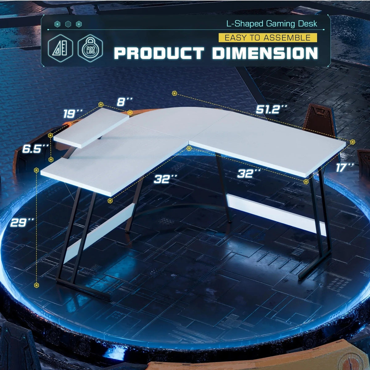 L-Shaped Gaming Computer Corner Desk With Monitor Stand - 220 lbs Capacity