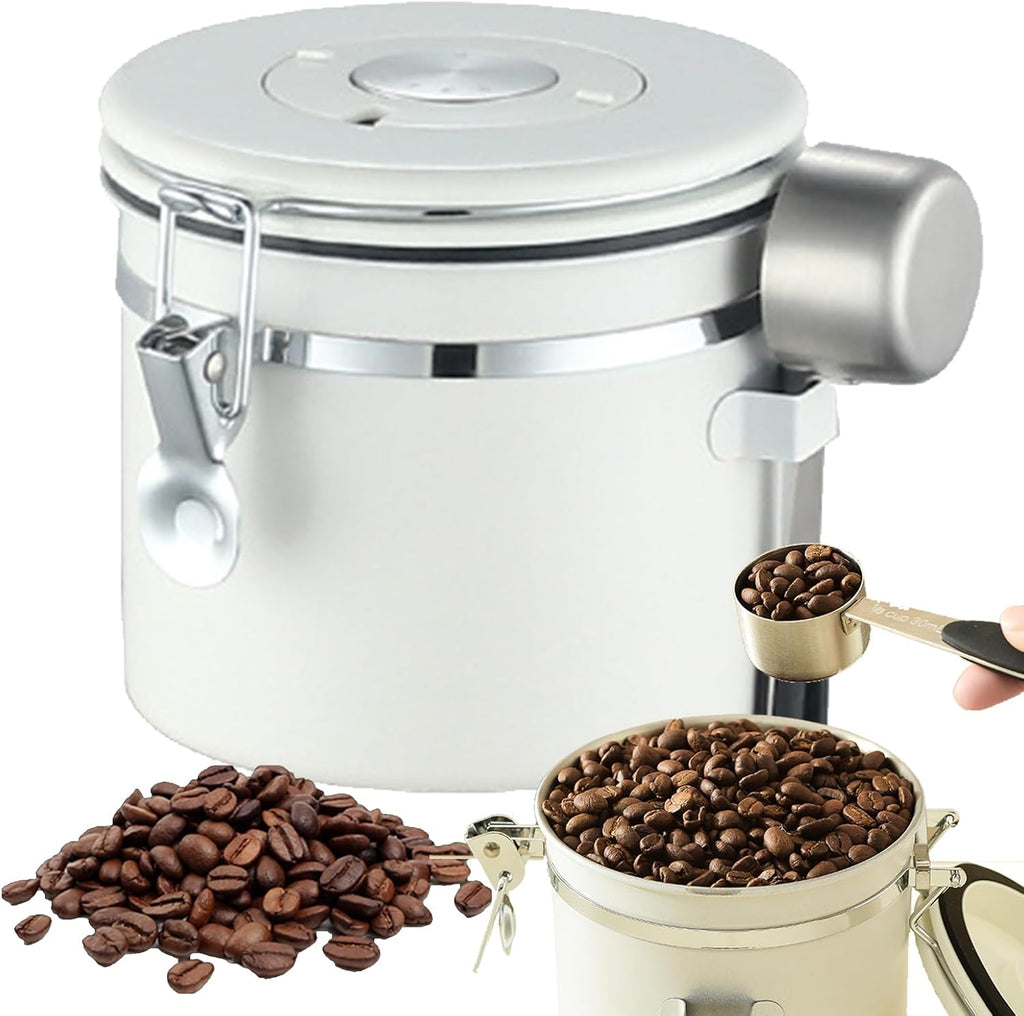 Coffee Storage Canister With Spoon, Date Tracker And One-Way Exhaust Valve - 1200ml, 1500ml, 1800ml