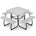 8-Person Outdoor HDPE Square Picnic Table And Bench Set, 67in x 67in x 30in, Metal Frame