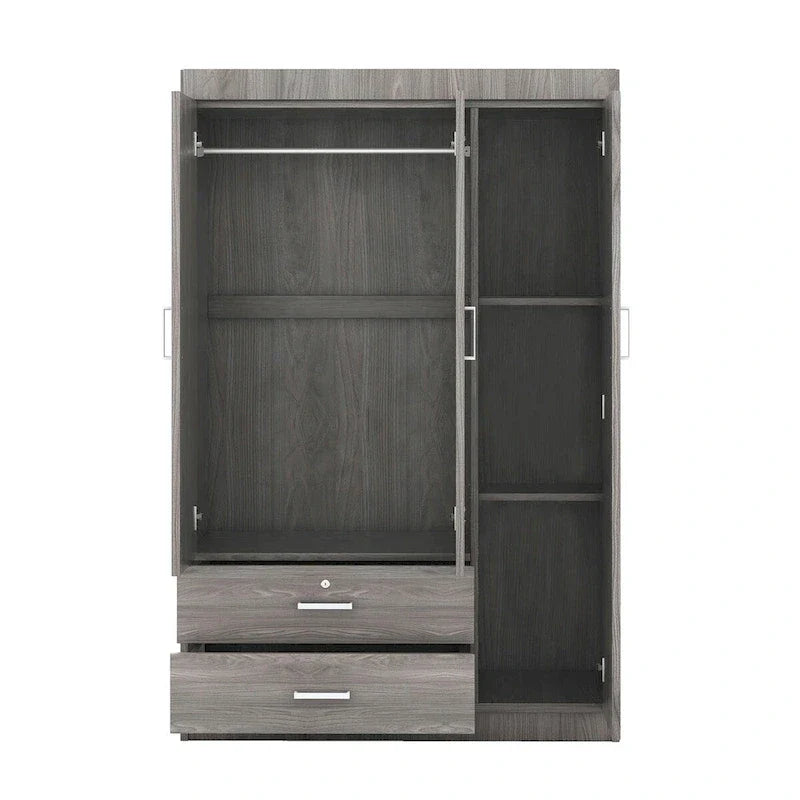 3-Door Wardrobe With 2 Drawers, Shelves And Hanging Rail