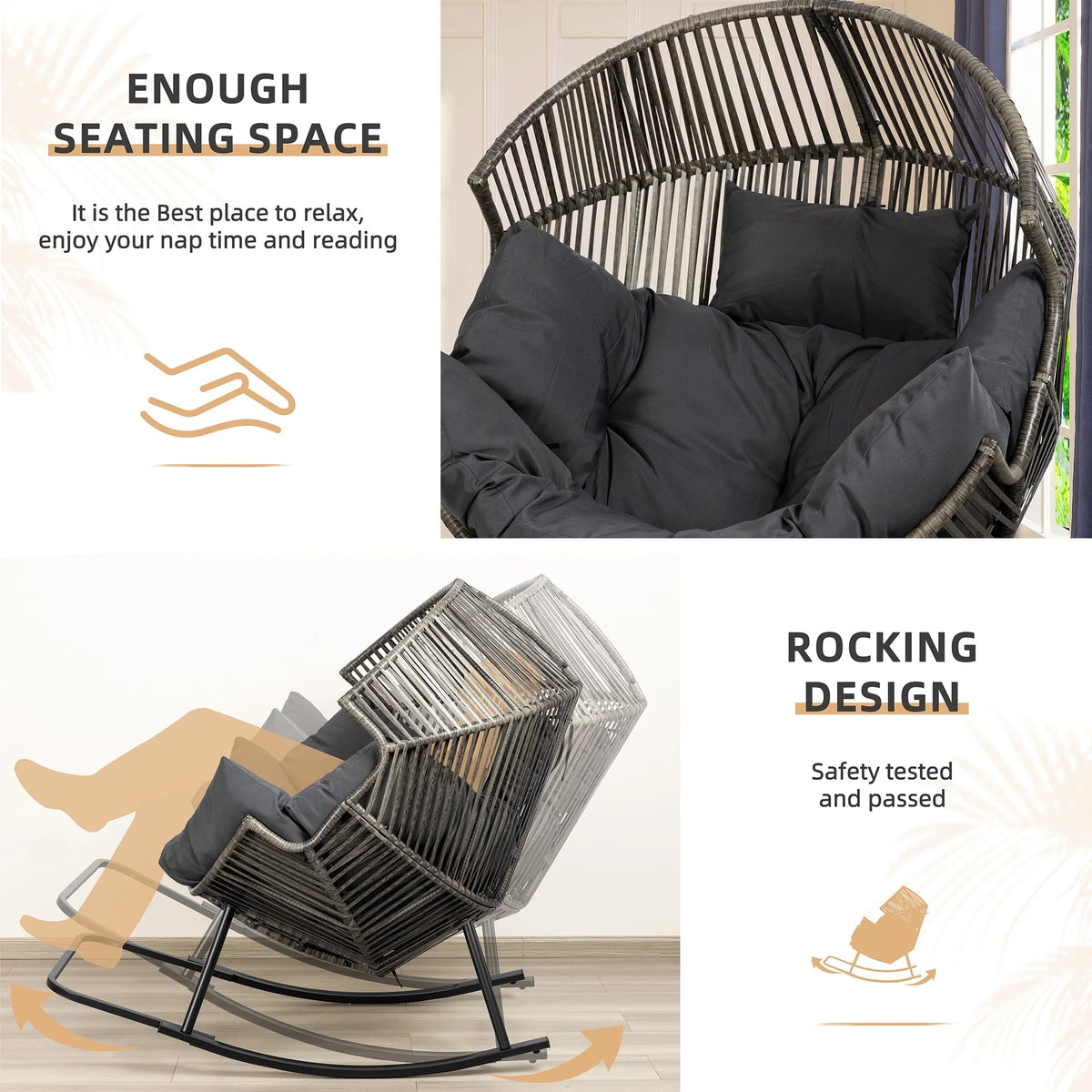 Walsunny Outdoor Patio Wicker Oversized Egg Chair With Cushion