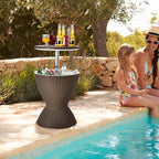 3-in-1 Rattan Outdoor Patio Ice Cooler Side Table, 8 Gal - Adjustable 22.5 in/32.5 in Height