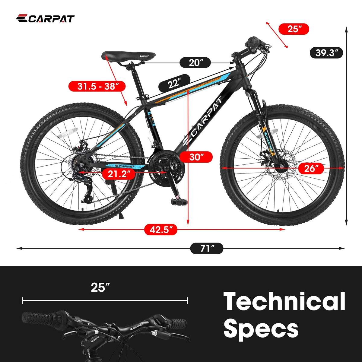 26 Inch Men's Mountain Bike With Shimano 21-Speed And Disc Brakes - Black Orange